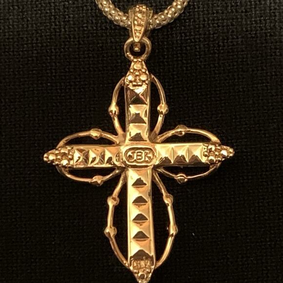 Camrose & Kross JBK Gold and Blue Cross Necklace 18 Inches - Picture 10 of 12